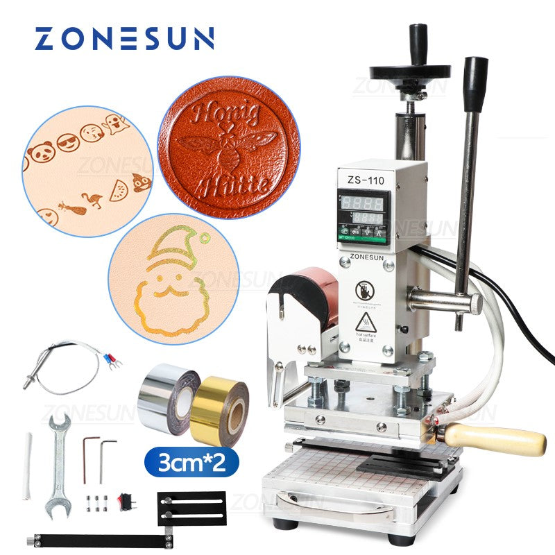 ZONEPACK Hot Foil Stamping Machine with Sliding Positioning Plate Tipper  Stamper Bronzing Card Foil Custom Logo Embossing for PVC Leather PU and  Paper