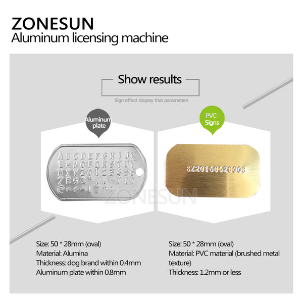 ZONESUN 52 Characters Metal Dog tags embossing machine