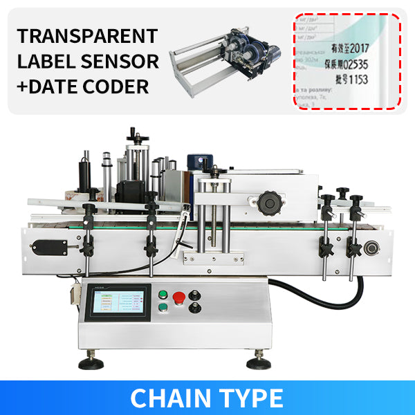 ZONESUN ZS-TB150 Automatic Round Bottle Labeling Machine - Chain / Transparents Label + Date Coder / 110V - Chain / Transparents Label + Date Coder / 220V