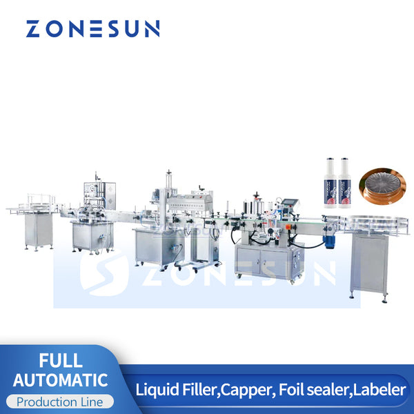 ZONESUN ZS-FAL180R6 Automatic Liquid Filling Capping Labeling Foil Sealing Production Line