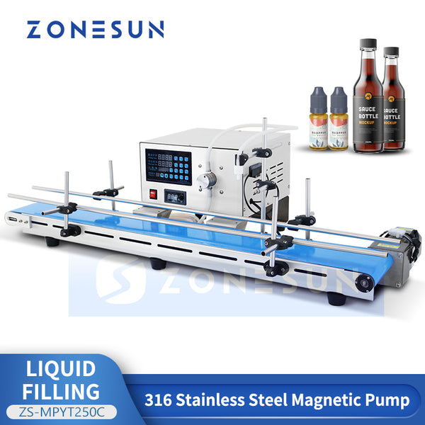 ZONESUN ZS-MPYT250C Automatic Magnetic Pump Liquid Filling Machine With Conveyor