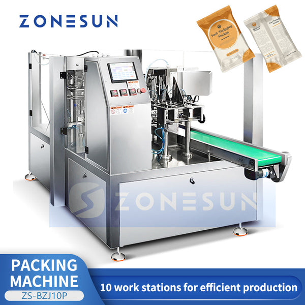 ZONESUN Automatic Pouch Bag Filling and Sealing Machine Premade Pouch Rotary Filler ZS-BZJ10P