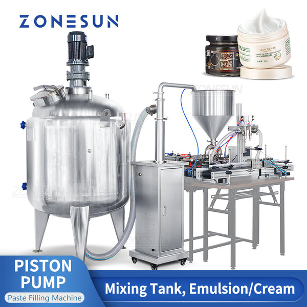 ZONESUN ZS-DTPT2 Automatic Pneumatic Piston Pump Paste Filling Machine with Mixing Tank & Feeding Pump