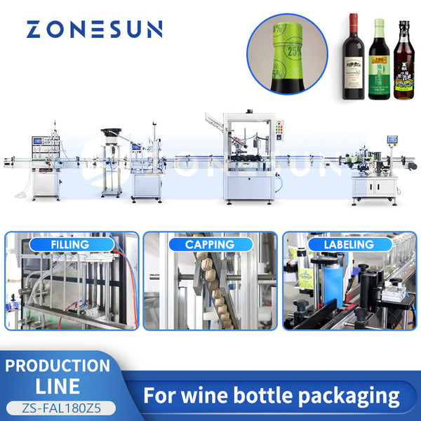 ZONESUN Cork Capper PVC Capsule Heat Shrinker Wrap Around Labeler Spirits Liquid Packing Production Line ZS-FAL180Z5