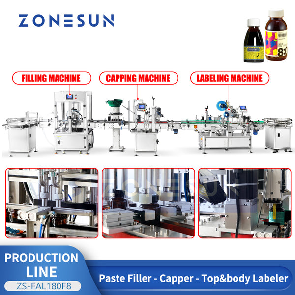 ZONESUN ZS-FAL180F8 Honey Bottle Production Line Filling Capping Labeling