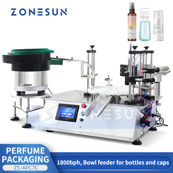 ZONESUN ZS-AFC7C Perfume Sample Bottle Filling Pressing Machine with Bowl Feeder