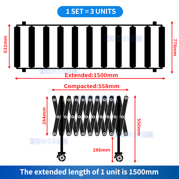 ZONESUN ZS-FCO600 Flexible Expandable Roller Conveyor O Belts