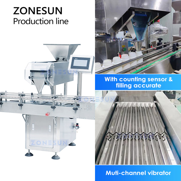 ZONESUN Automatic Candy Packaging Line Filling Capping Sealing Labeling Machine ZS-AFLC