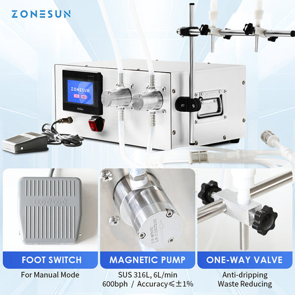 ZONESUN ZS-MPZ2 2 Nozzle Magnetic Pump Liquid Filling Machine