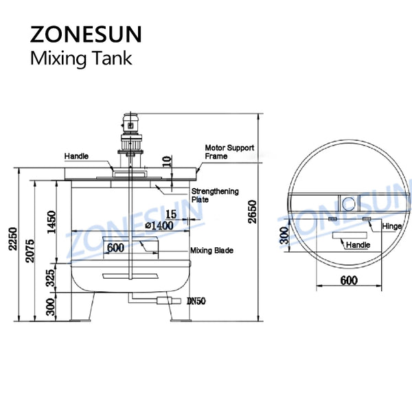 ZONESUN Anti-corrosive Polypropylene PP Mixing Tank ZS-PPMT1500L