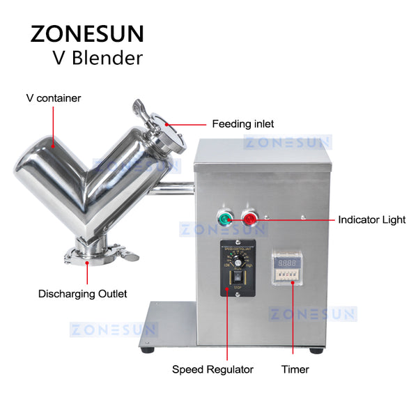 ZONESUN ZS-V2 Powder Mixing Machine Stainless Dry Powder Mixer Blender