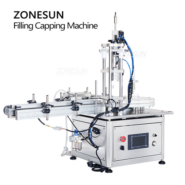 ZONESUN ZS-AFC1S Automatic Liquid Filling Capping Machine with Turntable Conveyor Magnetic Pump