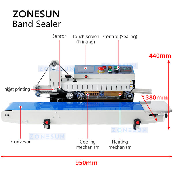 ZONESUN ZS-PM1800 Automatic Continuous Plastic Packet Aluminum Foil sealing Machine With Code Printer