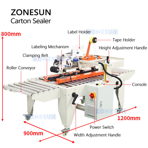 ZONESUN Automatic Carton Sealer with Integrated Labeling Machine ZS-FKC4650