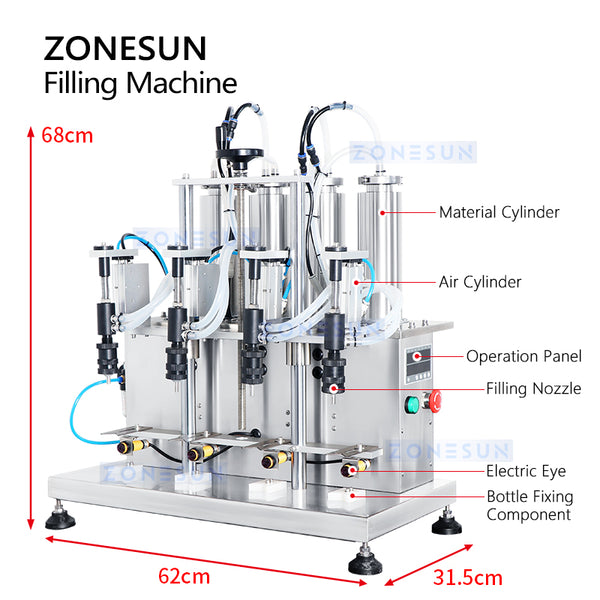 ZONESUN ZS-YTZL500 5-500ml 4 Heads Desktop Semi Automatic Vacuum Perfume Filling Machine