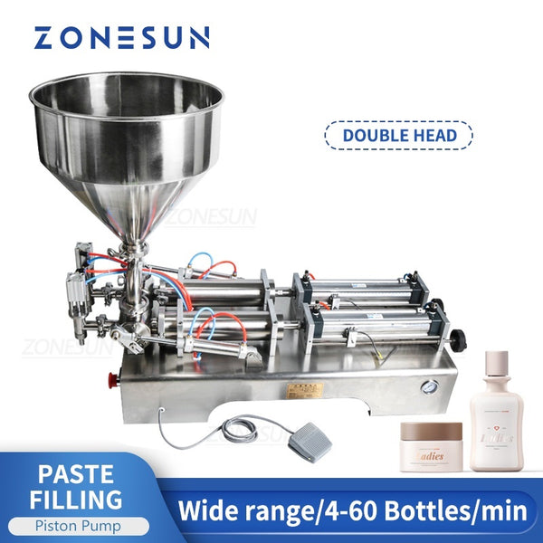 Double Heads Pneumatic Hopper Cream Oil Honey Food Paste Filling Machine ZS-GT2