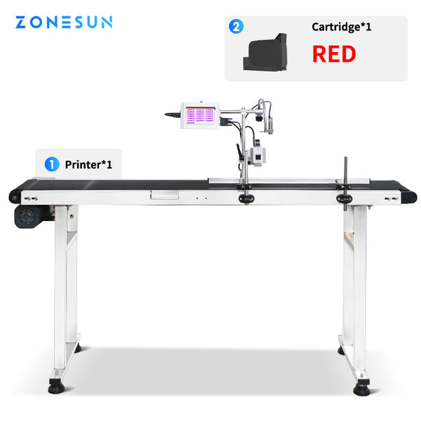 ZONESUN Inkjet Printer Date Coding Machine 12.7mm Code Production Line ZS-DC127 - 110V / Red