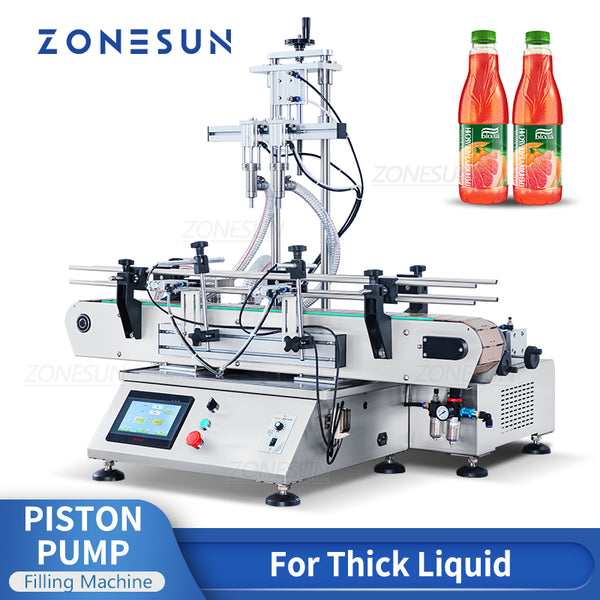 ZONEPACK Automatic Thick Liquid Filling Machine Juice Detergent Tabletop Double Head Piston Pump ZS-DTHSP2