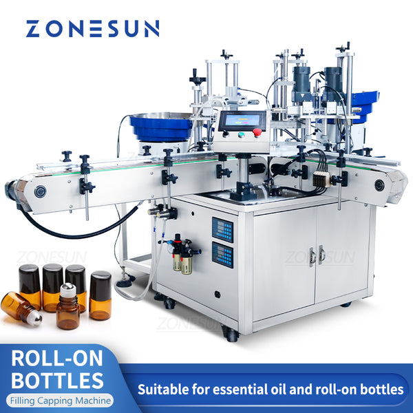 ZONEPACK Roll-on Bottles Filling Capping Machine Essential oil Liquid Automatic Magnetic Pump ZS-AFC11