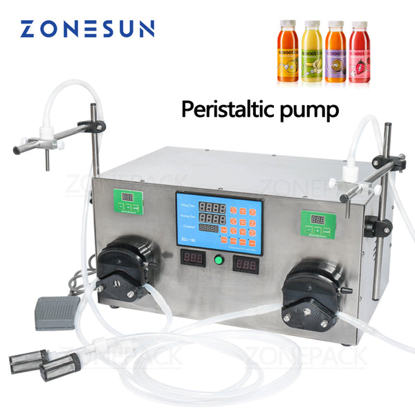 ZONEPACK 2 Heads Perfume Water Juice Essential Oil Electric Digital Control Peristaltic Pump Liquid Filling Machine 3-2500ml