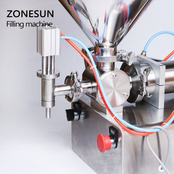 ZONESUN 100-1000ml Cream Filling Machine Liquid Filler 30L Pedal Pneumatic Paste Filling Machine for Paste High-viscosity Single Head Horizontal Semi-auto Filling Machine with Funnel