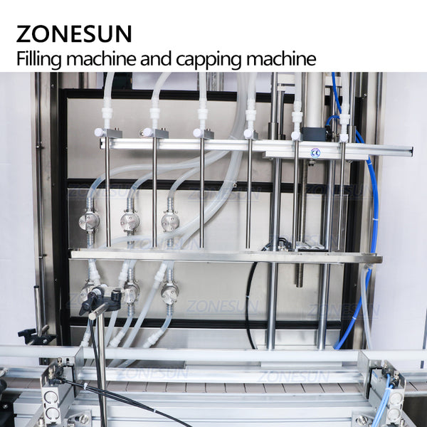 ZONESUN ZS-FAL180AD Automatic Bottle Filling And Cork Pressing Capping Machine  6 Head  With Dust Cover Red Wine Production Line