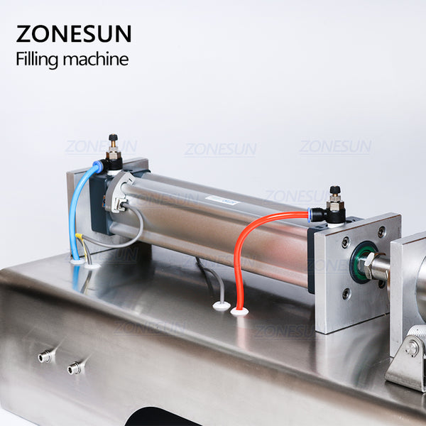 ZONESUN 100-1000ml Cream Filling Machine Liquid Filler 30L Pedal Pneumatic Paste Filling Machine for Paste High-viscosity Single Head Horizontal Semi-auto Filling Machine with Funnel