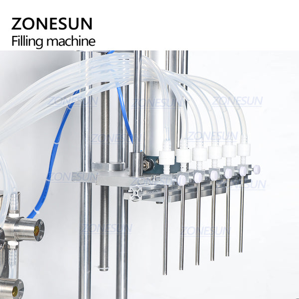 ZONEPACK ZS-MP5500D Semi-Automatic Water Filling Machine 6 Nozzles Essential Oil Perfume Cosmetic Liquid Magnetic Pump Filler