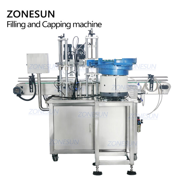 ZONESUN ZS-AFC1 Automatic Double Heads Rotary Filling And Capping Machine cap feeder