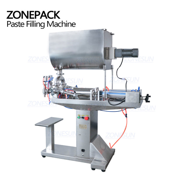 ZONEPACK Semi-Automatic 2 Heads Paste Chili Sauce Honey Cream Filling Machine Machinery With Mixing Function