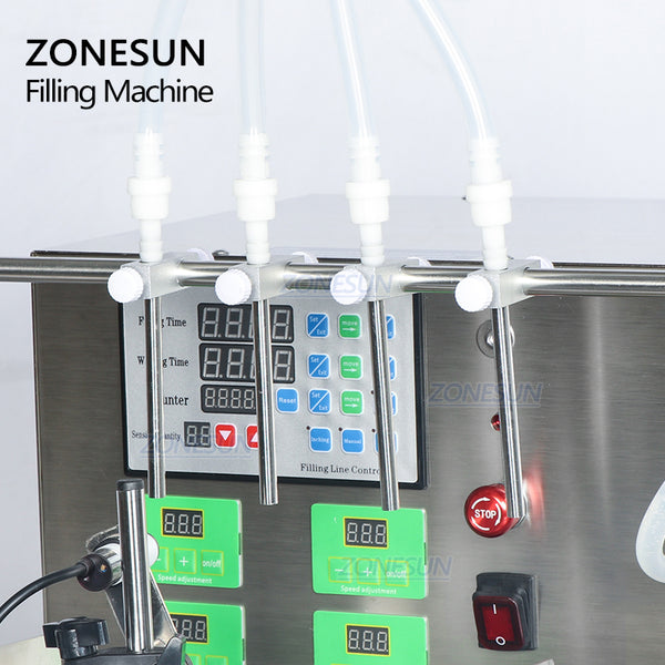 ZONESUN ZS-DTDP-4P Automatic Filling Machine Diaphragm Pump Beverage Shampoo Essential Oil  Four Nozzles Glass Bottle Jar Filler