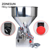 ZONESUN 100-1000ml Cream Filling Machine Liquid Filler 30L Pedal Pneumatic Paste Filling Machine for Paste High-viscosity Single Head Horizontal Semi-auto Filling Machine with Funnel