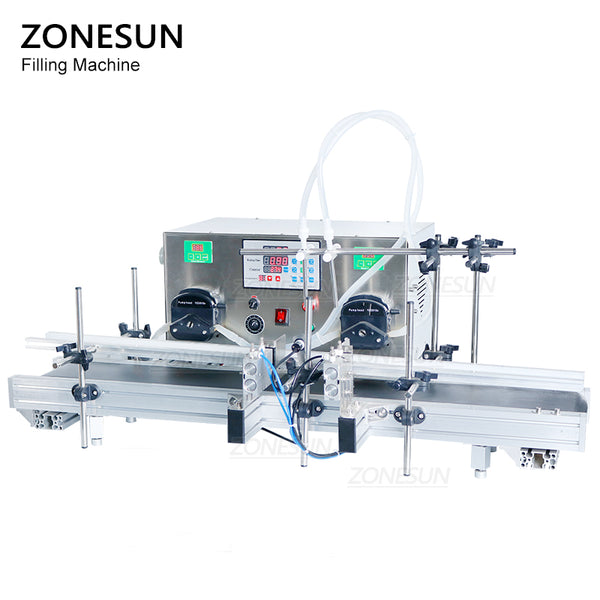 ZONESUN Automatic Liquid Filling Machine 2 Heads Peristaltic Pump Bottle Filler Perfume Essential Oil Milk Beverage Packaging