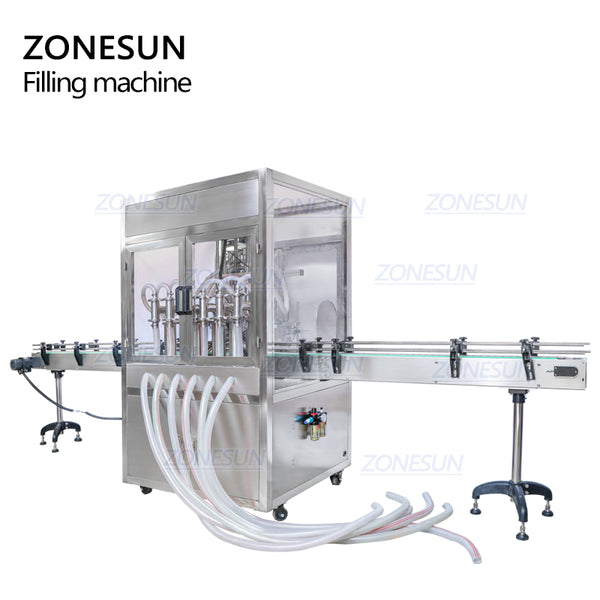 ZONESUN ZS-YTDC6 Fully Automatic 6 Heads Piston Pump Bleach Soap Shampo Linear Liquid Filling Machine With Dust Cover