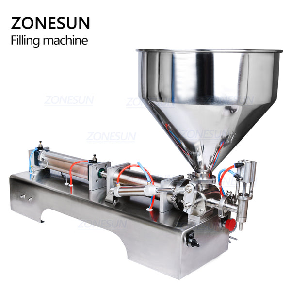 ZONESUN 100-1000ml Cream Filling Machine Liquid Filler 30L Pedal Pneumatic Paste Filling Machine for Paste High-viscosity Single Head Horizontal Semi-auto Filling Machine with Funnel