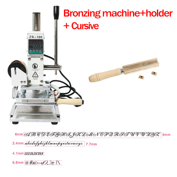 ZONESUN ZS-100B Dual Use Manual Pencil Stamping Machine Leather Paper Embossing Tool - Machine with 6mm Cursive