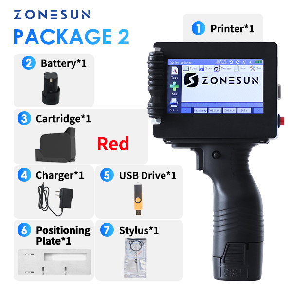 ZONESUN Multilingual Inkjet Date Serial Number Logo Printing Machine ZS-HIP254 - Red