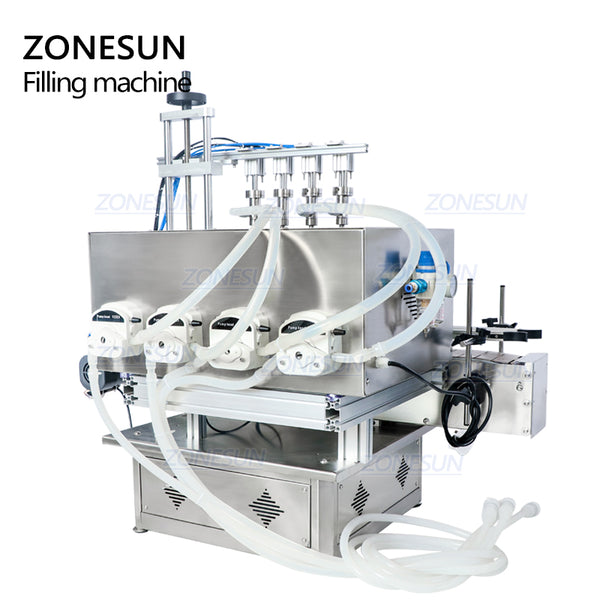 ZONESUN ZS-DTPP4E Pneumatic Automatic 4 Nozzles Liquid Filling Machine Lotion Eye Drops Juice Oil Gel Filler Peristaltic Pump