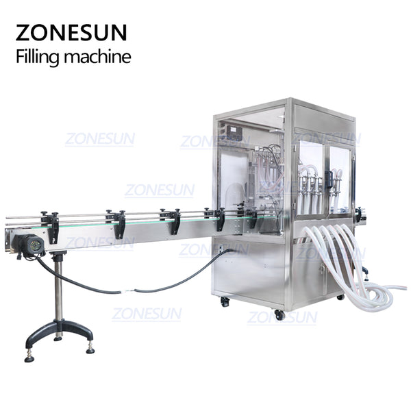 ZONESUN ZS-YTDC6 Fully Automatic 6 Heads Piston Pump Bleach Soap Shampo Linear Liquid Filling Machine With Dust Cover