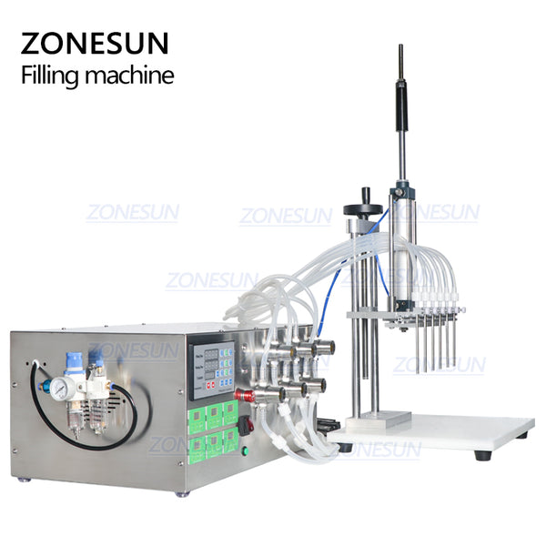 ZONEPACK ZS-MP5500D Semi-Automatic Water Filling Machine 6 Nozzles Essential Oil Perfume Cosmetic Liquid Magnetic Pump Filler