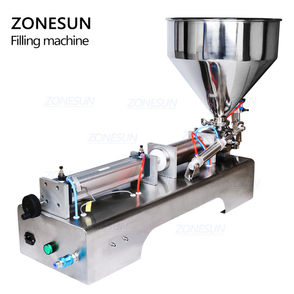 ZONESUN 100-1000ml Cream Filling Machine Liquid Filler 30L Pedal Pneumatic Paste Filling Machine for Paste High-viscosity Single Head Horizontal Semi-auto Filling Machine with Funnel