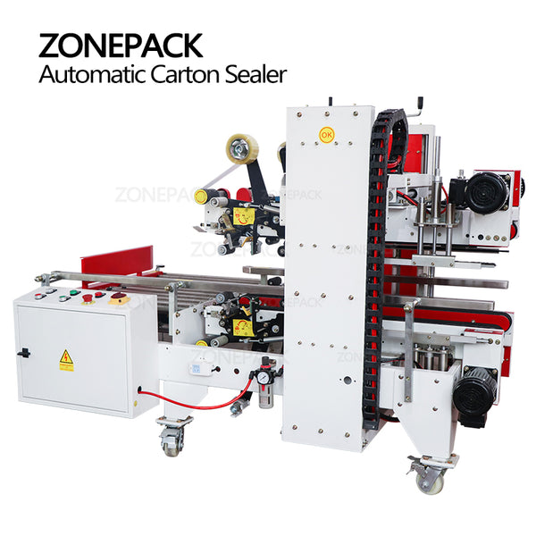 ZONEPACK Automatic Carton Corner Sealer Tape Sticker Four Sides Carton Edge Sealing Machine Strapping Machine