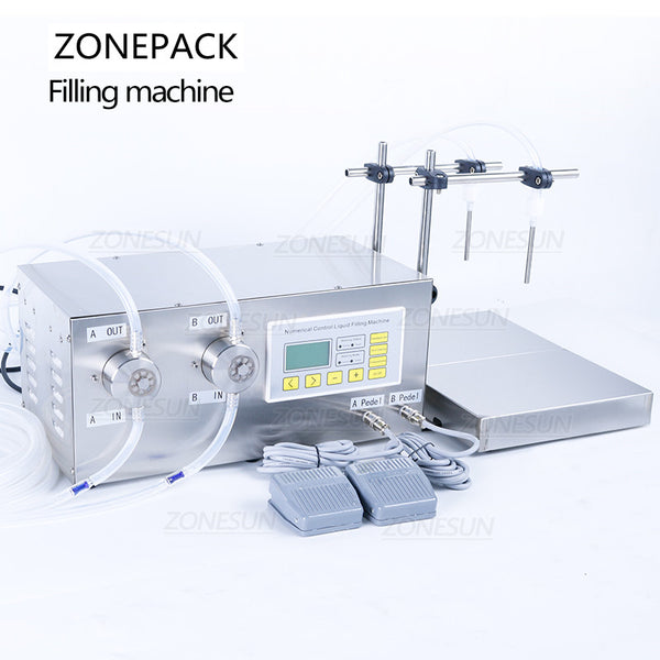 ZONEPACK ZS-MP232W Semi Automatic Liquid Filling Machine Magnetic Pump Double Heads Juice Milk Edible Oil Water Bottle Filler