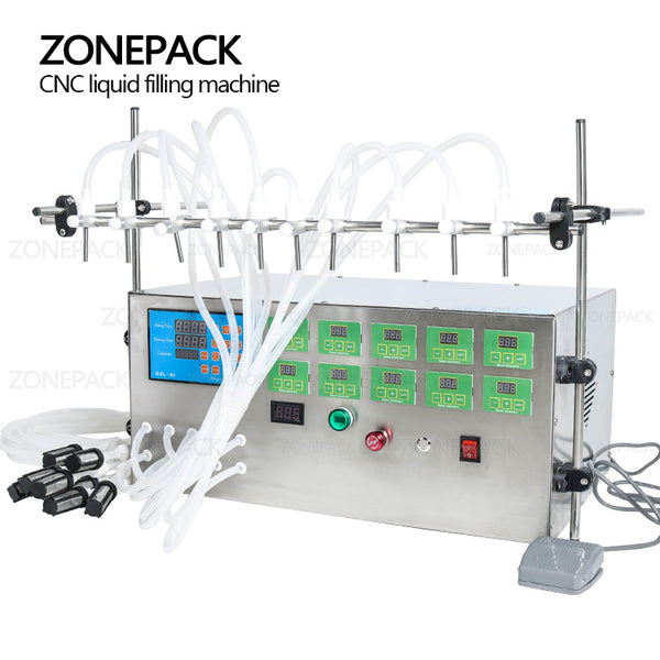 ZONEPACK Electric Digital Control Pump Liquid Filling Machine Perfume water Juice Essential Oil With 10 Heads