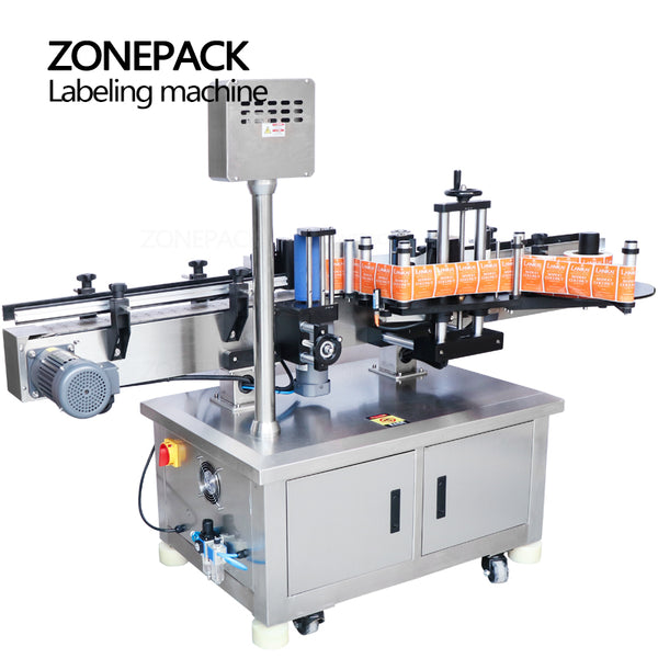 ZONEPACK Automatic E-juice Beverage Round Bottles Vial Can Jar Positioning And Labeling Machine Adhesive Label Sticker Applicator