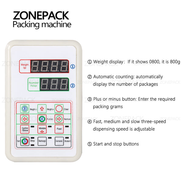 ZONESUN 50-9999g Semi-automatic Dry Powder Granule Rice Materials Filling Weighing Machine