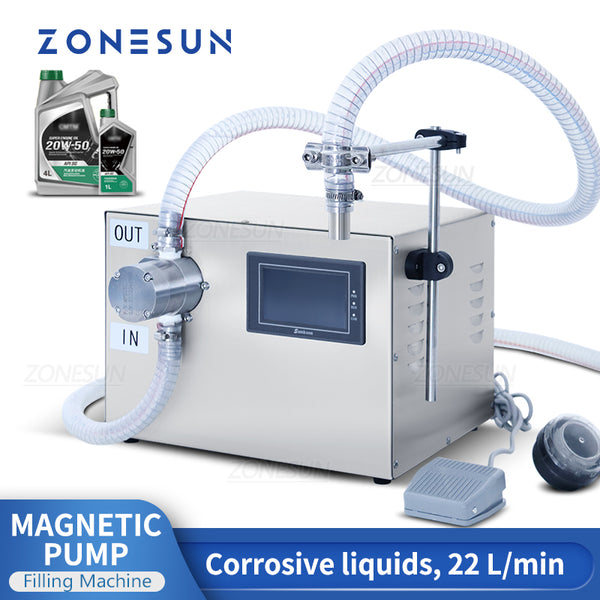 ZONEPACK Liquid Filling Machine Magnetic Pump Corrosive Fluids High Flow Rate Bottle Detergent Beverage Shampoo Filler ZS-G25A