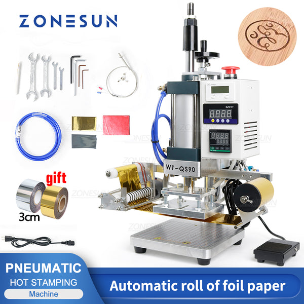 ZONESUN ZS-QS90 Pneumatic bronzing machine Leather Hot Foil Stamping Machine Counter Function Leather Embossing Estampadora