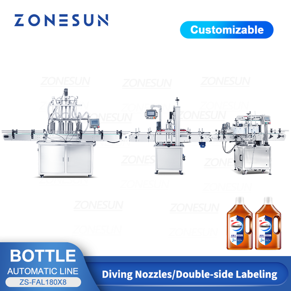 ZONESUN ZS-FAL180X8 4 Heads Piston Pump Liquid Filling Capping  Automatic Production Line