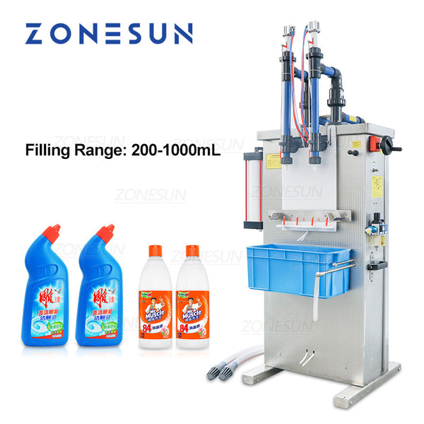 ZONESUN Double Nozzles Strong Acid Alkali Corrosive Liquid Filling Machine Semi-automatic Disinfectant Filler corrosion resistance